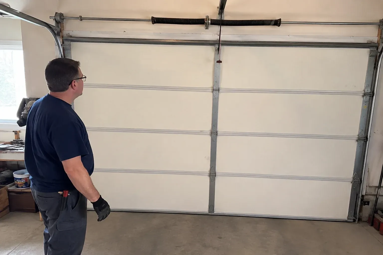 Illustrative garage doors scene; not an actual job — Off-Track Garage Door Reset, Centre Wellington